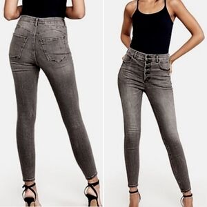 Express 2 High Rise Skinny Faded Black Exposed Button Fly Jegging Stretch Jeans
